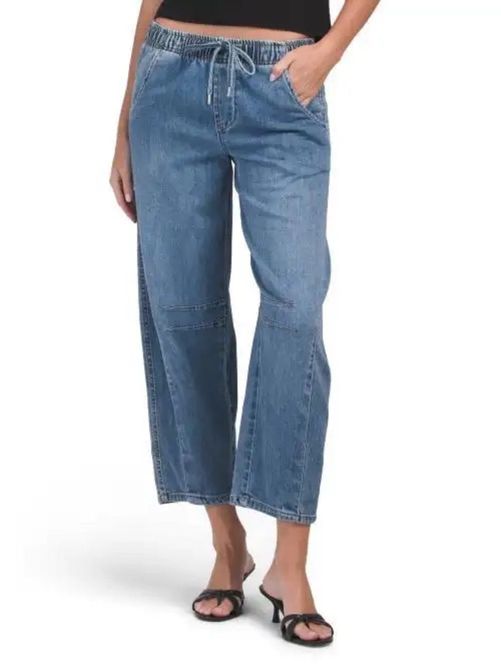 Oat New York Women's Relaxed Drawstring Jeans in Medium Blue
